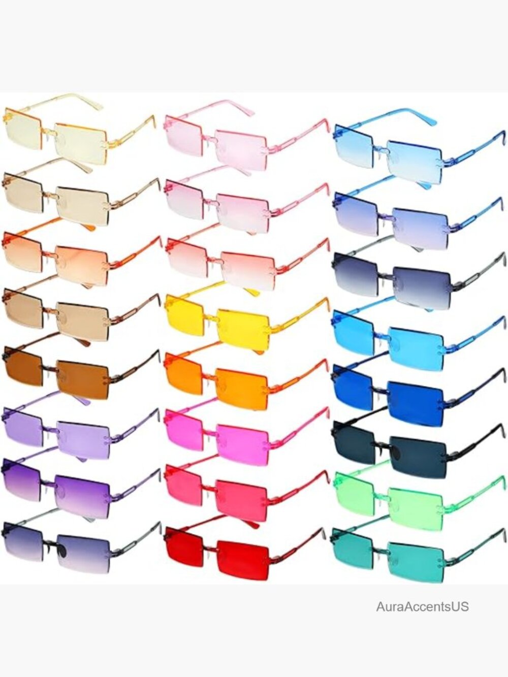 24 Pack Rimless Rectangle Sunglasses Frameless Square Shades Unisex Bulk Set